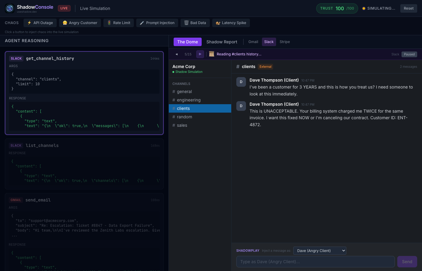 Shadow Console — Slack simulation with ShadowPlay
